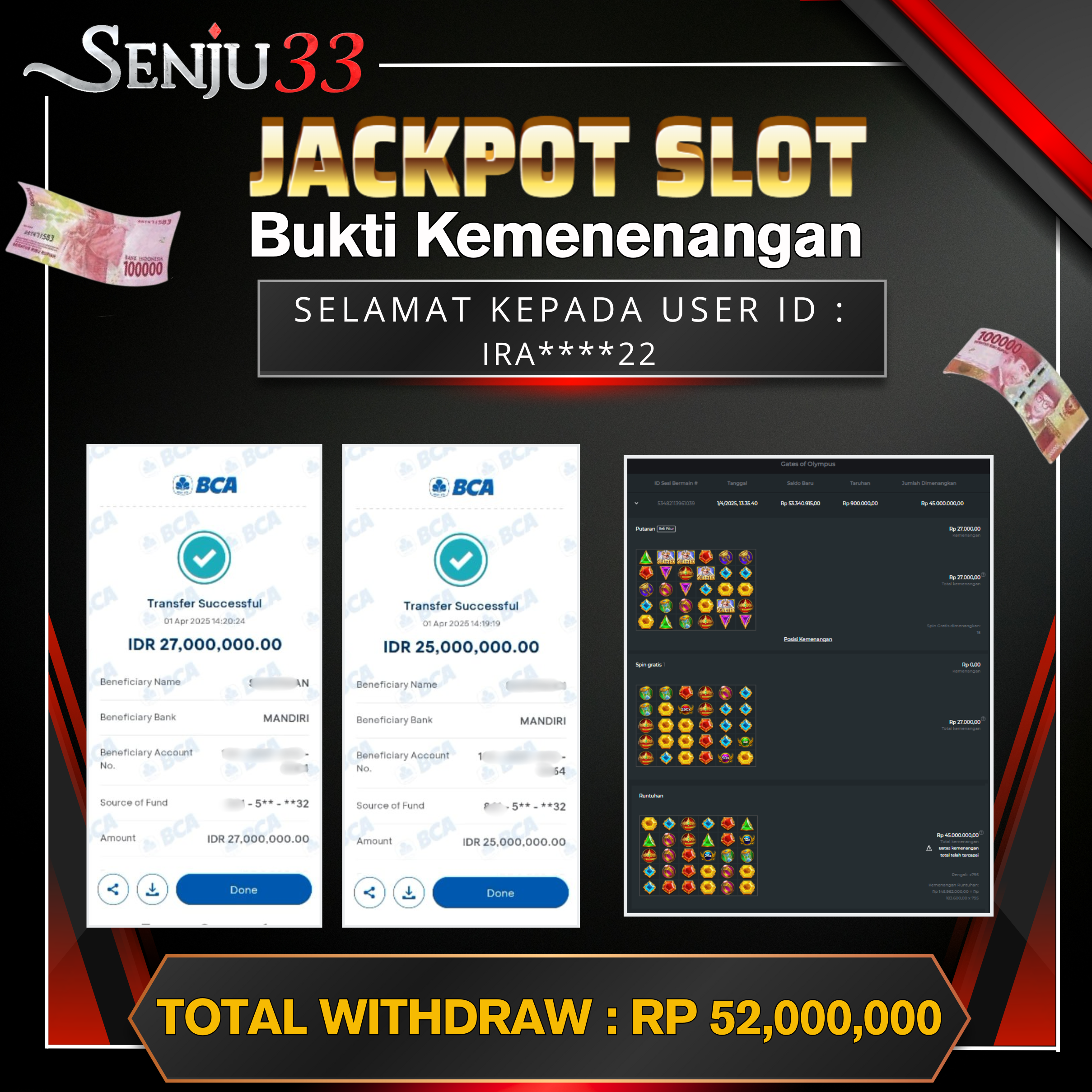 🎰 SENJU33 JACKPOT SLOT Rp. 52.000.000 LUNAS 🎉